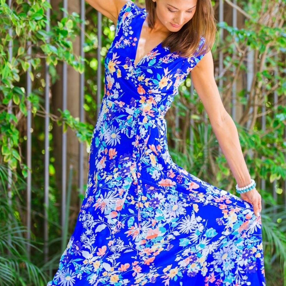 Yumi Kim long wrap dress in blue floral